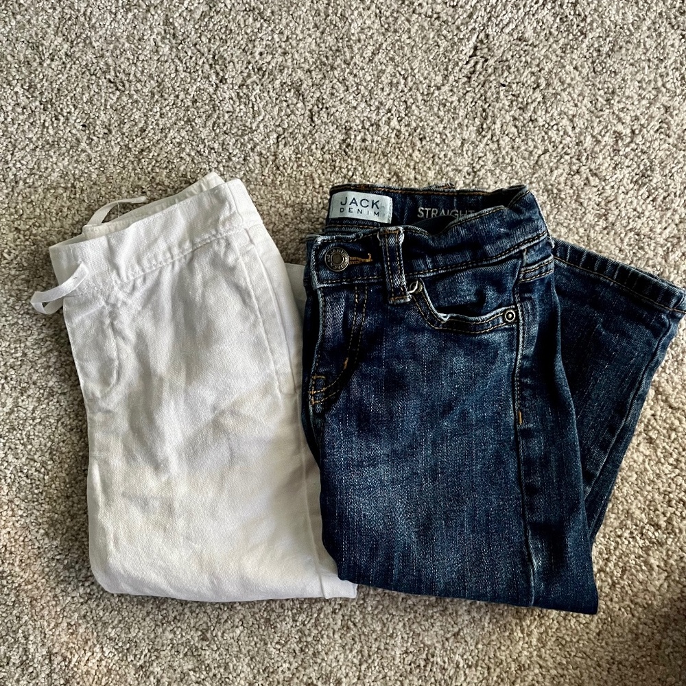 Janie and Jack White Linen Pant and Dark Wash straight jeans bundle